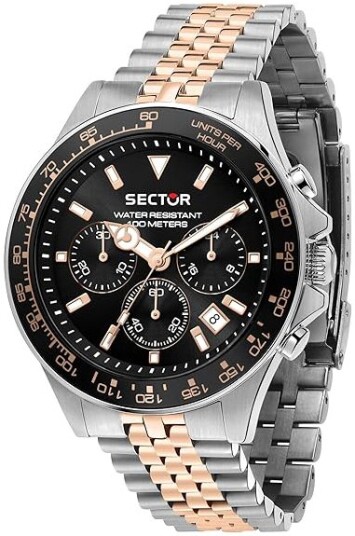 Sector 230 Herreklokke R3273661031 Sort/Rose gulltonet stål Ø43 mm