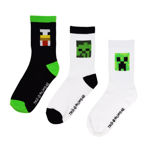 Minecraft Sokker 3 pk 27/30 Barn Hvit/Sort