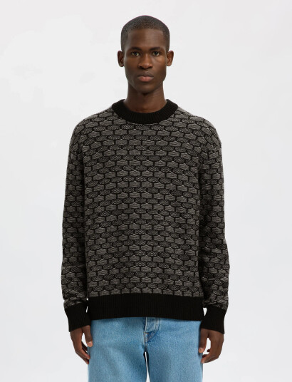 Selected Slhkeith Ls Knit Relaxed Crew Neck - Black - S
