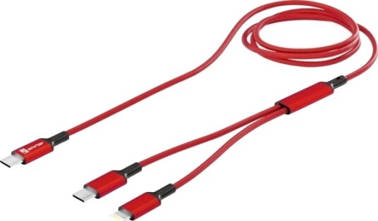 Smrter Usb-C® Y-Kabel Usb-C® Til Apple Lightning 120 Cm Rød Aluminiumskontakt Stoffkappe Med Otg-Funksjon Smrter_Duo_Rd