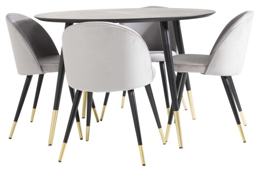 Venture Design Dipp & Velvet spisegruppe Svart/svart 4 st stoler & bord 115 cm