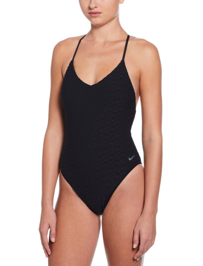 NIKE SWIM Nike Swoosh Terry Towelling V Neck One Piece - Black - XS