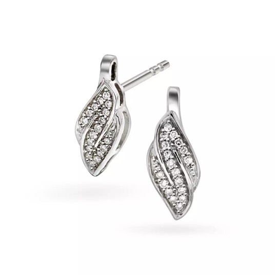 Pan Jewelry, Øredobber i 585 hvitt gull med diamanter og blad 0,10 ct