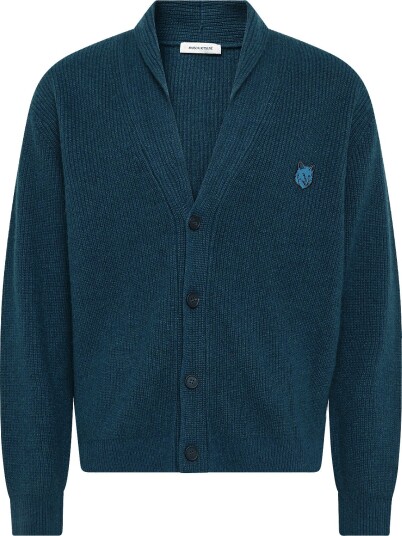 Maison Kitsune Bold Fox Head Patch Comfort Ribbed Cardigan   Blue   L