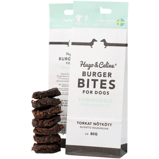 Hugo and Celine Burger Bites 80 g - Naturlige hundegodbiter