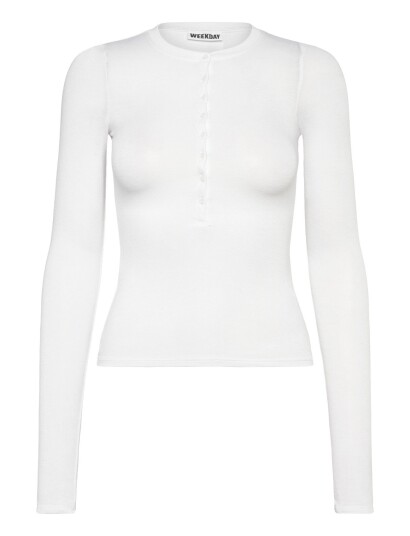 Weekday Slim Long Sleeved Henley Top White XL