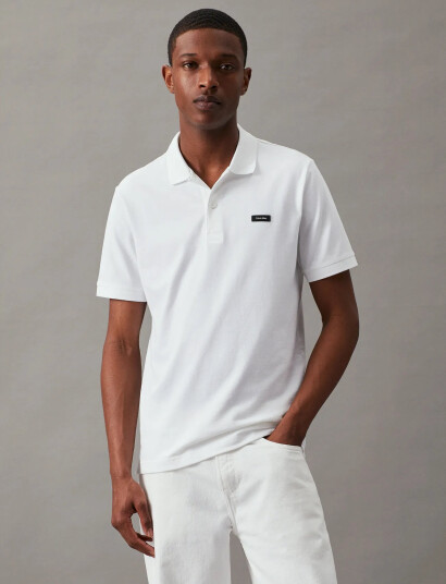 Calvin Klein Stretch Pique Slim Button Polo - White - XXXL Calvin Klein Stretch Pique Slim Button Polo - White - XXXL