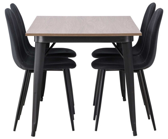 Venture Design Tempe & Polar spisegruppe Svart/valnøtt 4 stoler & bord 140 x 80 cm