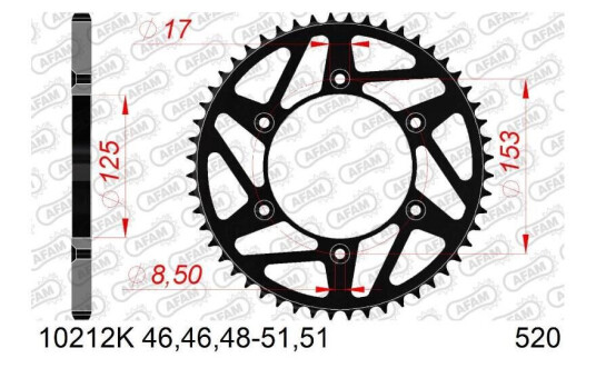 AFAM Bakdrev 520 Stål Sort - CR/CRF, 48T CR/CRF/XR 125-650cc