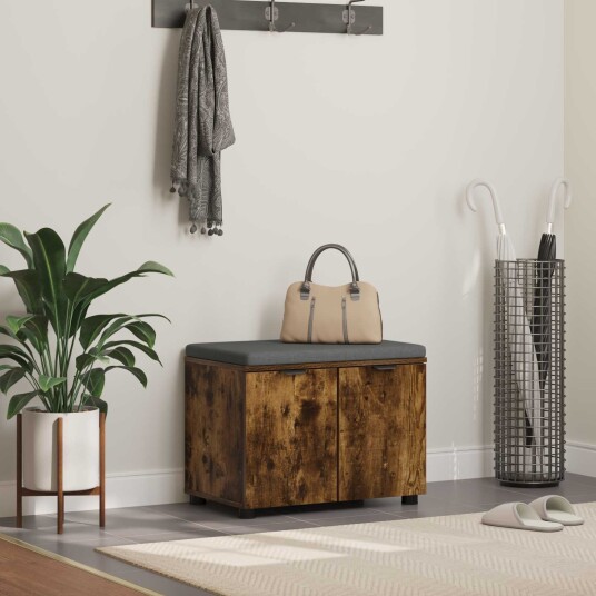 vidaXL Gangbenk Røkt Eik 60 x 38 x 46 cm Konstruert treverk og stoff vidaXL Gangbenk Røkt Eik 60 x 38 x 46 cm Konstruert treverk og stoff
