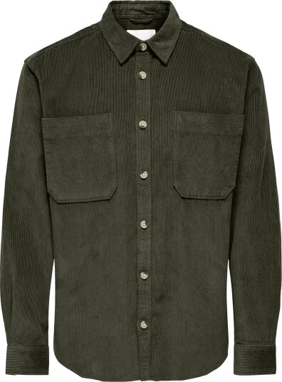 ONLY & SONS Onsalp 2Pkt Washd Cord Ls Shirt Noos FOREST NIGHT L