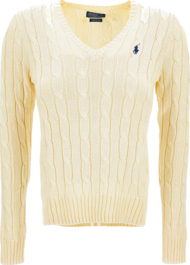 Polo Ralph Lauren Cable-Knit Cotton V-Neck Sweater - Cream - L