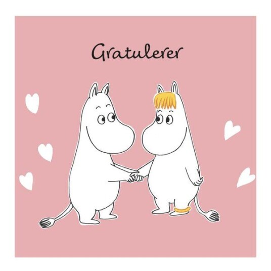 Moomin Mummi kort dobbelt 75x75 cm Gratulerer rosa/hvit