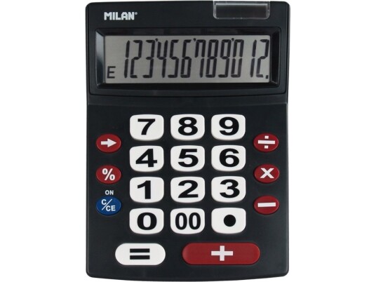 Milan 151712Bl, Desktop, Grunnleggende, 12 Sifre, 1 Linjer, Batteri/Solcelle, Svart, Rød, Hvit Milan 151712Bl, Desktop, Grunnleggende, 12 Sifre, 1 Linjer, Batteri/Solcelle, Svart, Rød, Hvit