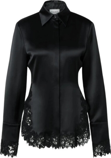 By Malina Skjorte Malou Satin Lace Hem Shirt Svart