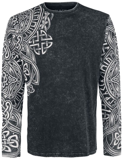 Black Premium by EMP Langermet skjorte Svart Langermet Skjorte med Wash og Print S til 5XL Herrer svart