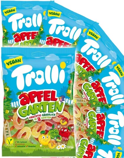 20 stk Trolli Apfel Garden   Poser med Sur Vingummi   Hel Eske 3 kg