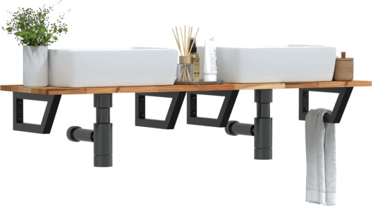  Servanthylle veggmontert stål og heltre akasie