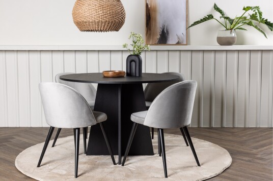 Venture Home Bootcut Spisegruppe 110 cm Rund med 4 Velvet Stoler Sort