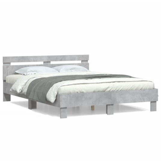 vidaXL Sengeramme med hodegavl betonggrå 150x200 cm konstruert tre 8721012246331