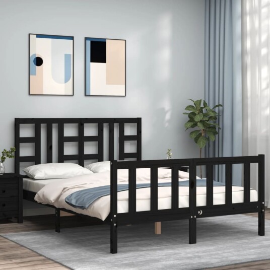 vidaXL Sengeramme med hodegavl svart 140x190 cm heltre