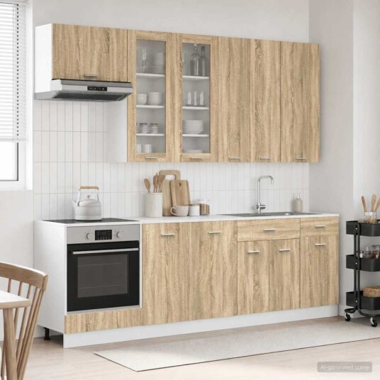 vidaXL Kjøkken enhet LYON 8 pcs Sonoma eik Konstruert tre vidaXL Kjøkken enhet LYON 8 pcs Sonoma eik Konstruert tre