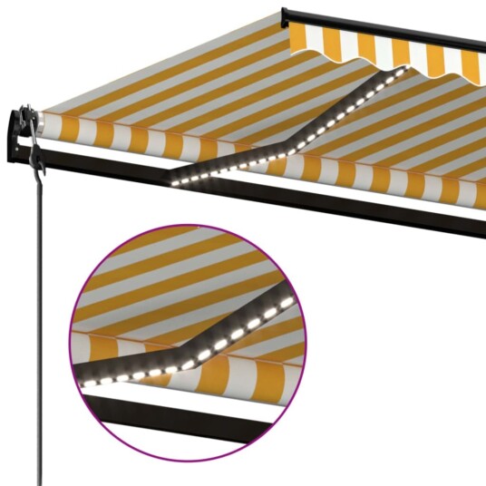 vidaXL Automatisk markise med vindsensor og LED 450x350 cm gul/hvit