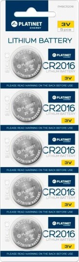 Platinet CR2016 knappcellebatterier 3V (Litium), 5-pakning