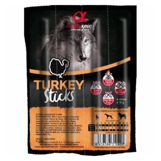 Alpha Spirit Turkey Sticks Tyggepinner Til Hund 30 Stk