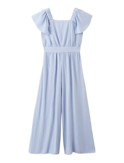 Mango Textured Playsuit With Ruffled Sleeves Blue 13 14