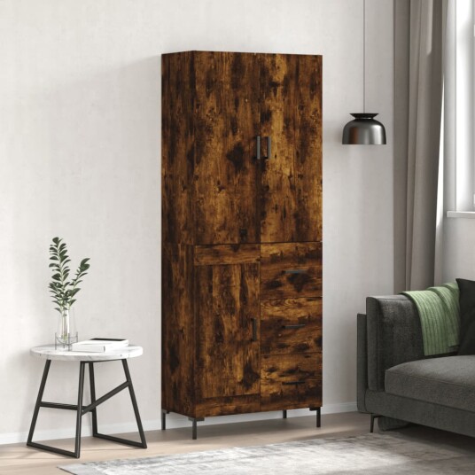 Highboard røkt eik 69,5x34x180 cm konstruert tre
