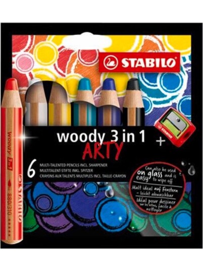 STABILO woody Arty 3 in 1 cardboard wallet of 6 pens incl. a sharpener STABILO woody Arty 3 in 1 cardboard wallet of 6 pens incl. a sharpener