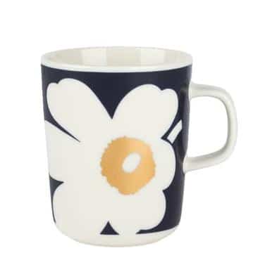 Marimekko krus 0,25L Juhla Unikko blue with white flower & gold