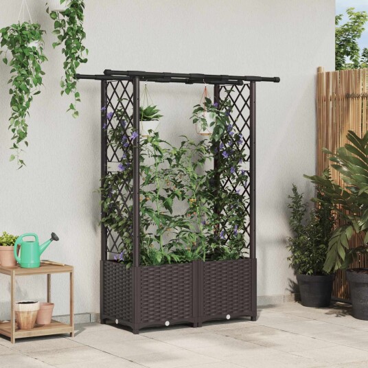 vidaXL Hevet Bed med Trellis og Tak Brun 124,5 x 40 x 136 cm PP
