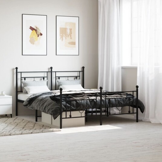vidaXL Sengeramme i metall med hode- og fotgavl svart 150x200 cm 8721012248922