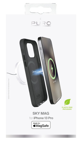 Puro Sky Mag Lærdlook MagSafe Kompatibel Mobildeksel til iPhone 13 Pro - Svart