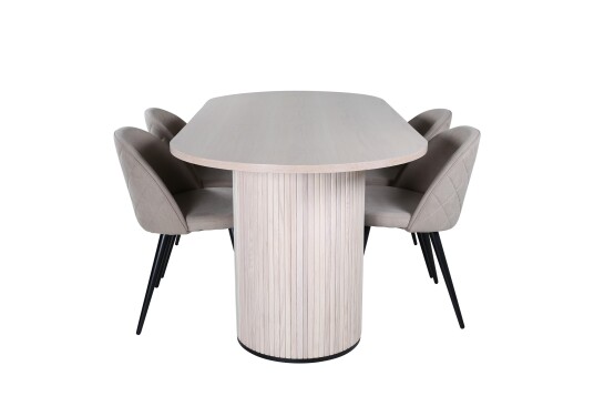Venture Home Bianca Spisegruppe 200 cm Oval med 4 Velvet Stoler Beige