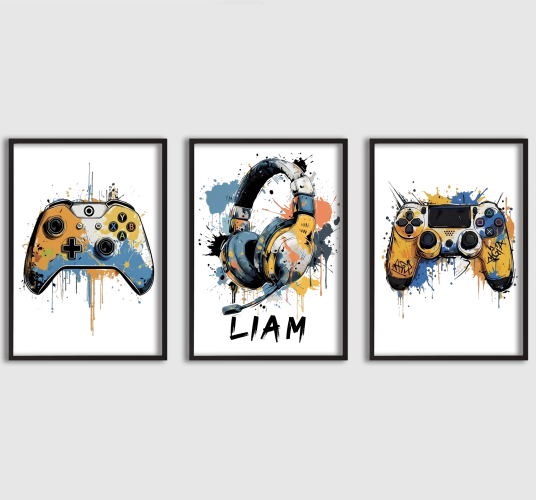 Namly Design 'Personlig Plakat Gamer Navn Fargesprut Sett med 3' POSTERZO4GEA