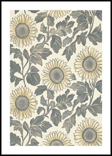Sunflower Botanical Vintage Pattern Cream Plakat Plakat / 40x50cm Sunflower Botanical Vintage Pattern Cream Plakat Plakat / 40x50cm