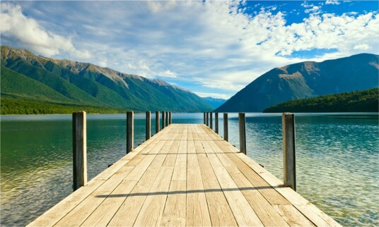 Fototapet Mountain Lake Bridge 450x270 - Artgeist sp. z o. o.