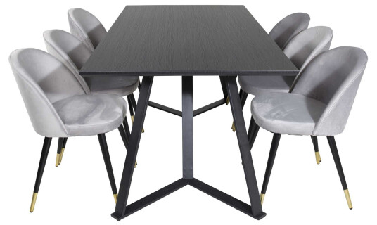 Venture Design Marina & Velvet spisegruppe Svart/svart 6 st stoler & bord 180 x 90 cm