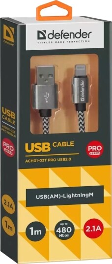Defender Usb-A Lightning Usb-Kabel 1 M Hvit 87809