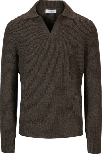 Rib Sweater Skipper Collar Wool Brown Rib Sweater Skipper Collar Wool Brown