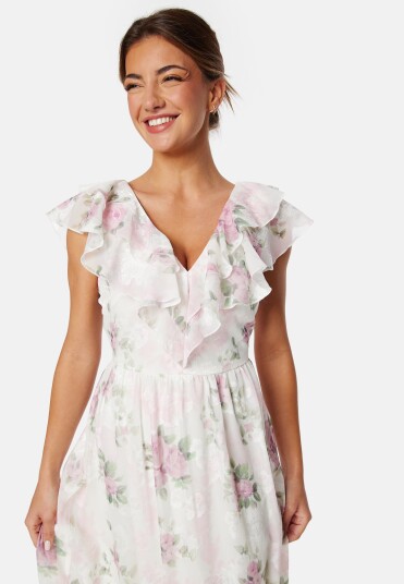 Bubbleroom Occasion Flounce Jacquard Midi Dress Pink/Patterned S Bubbleroom Occasion Flounce Jacquard Midi Dress Pink/Patterned S