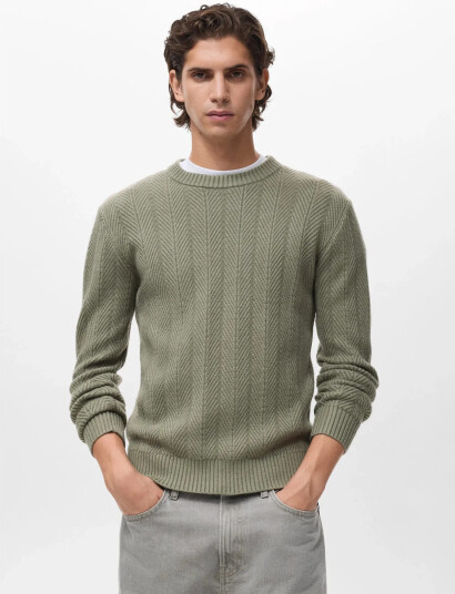 Mango Herringbone Structured Sweater - Khaki green - XL Mango Herringbone Structured Sweater - Khaki green - XL