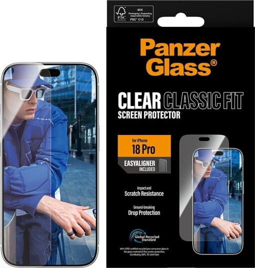 PanzerGlass iPhone 18 Pro Classic Fit Beskyttelsesglass med EasyAligner 9H