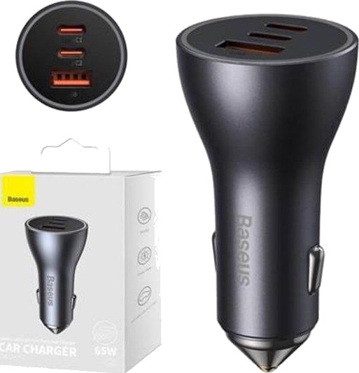 Baseus Golden Contactor Pro 65W USB-billader med 2x USB-C og 1x USB-A (grå)