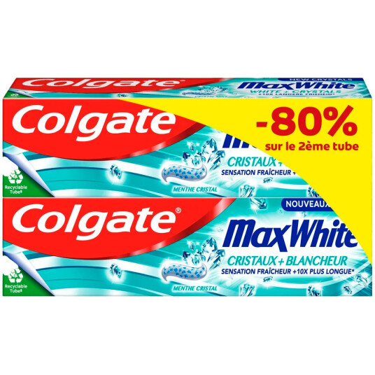 COLGATE Whitening Tannkrem 2 x 75 ml. Max White Cooling Crystals