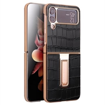 Qialino Croco Samsung Galaxy Z Flip4 Lær Belagt Deksel Svart