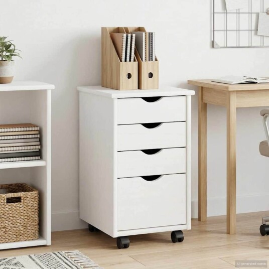 vidaXL Rullende skap med hjul Hvit 34 x 39 x 56 cm Massiv furu
